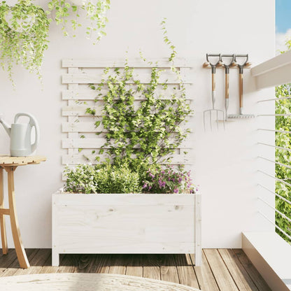 Zahradní Truhlík S Mřížkou Bílý 39X39,5X114 Cm Masivní Borovice