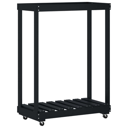 Stojan Na Dřevo Na Kolečkách Černý 76,5X40X108 Cm Borovice