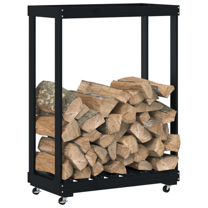 Stojan Na Dřevo Na Kolečkách Černý 76,5X40X108 Cm Borovice