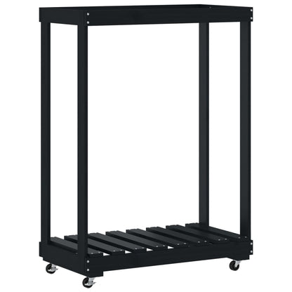 Stojan Na Dřevo Na Kolečkách Černý 76,5X40X108 Cm Borovice