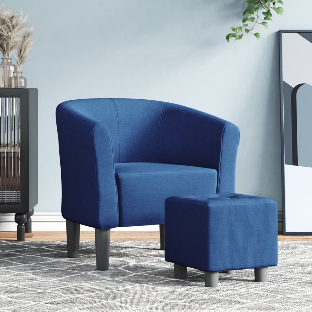Klubové Křeslo S Podnožkou Modré Textil