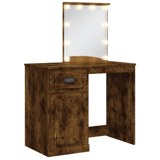 Toaletní Stolek S Led Osvětlením Kouřový Dub 90 X 42 X 132,5 Cm