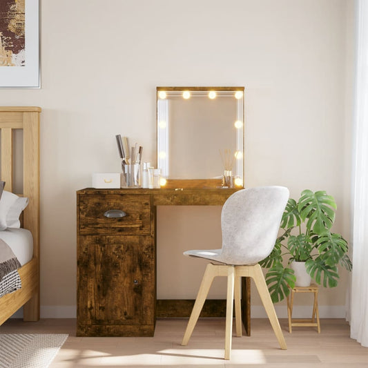 Toaletní Stolek S Led Osvětlením Kouřový Dub 90 X 42 X 132,5 Cm