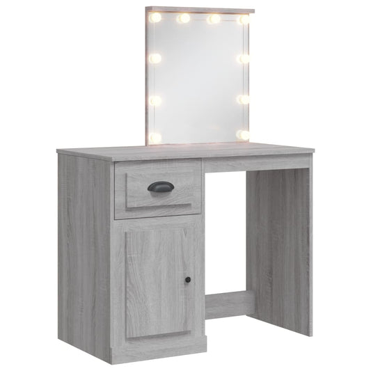 Toaletní Stolek S Led Osvětlením Šedý Sonoma 90 X 42 X 132,5 Cm