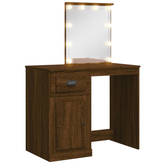 Toaletní Stolek S Led Osvětlením Hnědý Dub 90 X 42 X 132,5 Cm