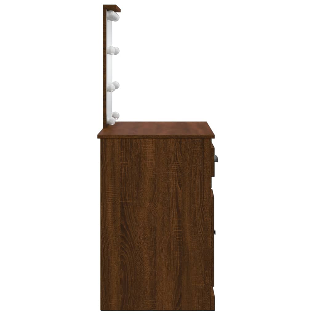 Toaletní Stolek S Led Osvětlením Hnědý Dub 90 X 42 X 132,5 Cm