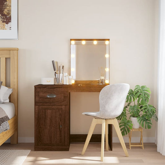 Toaletní Stolek S Led Osvětlením Hnědý Dub 90 X 42 X 132,5 Cm