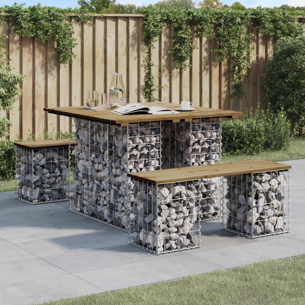 Zahradní Lavice Gabionový Design Masivní Borovice