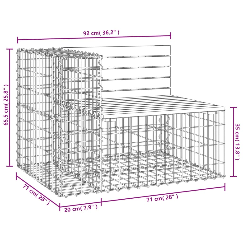 Zahradní Lavice Gabionový Design 92 X 71 X 65,5 Cm Borové Dřevo
