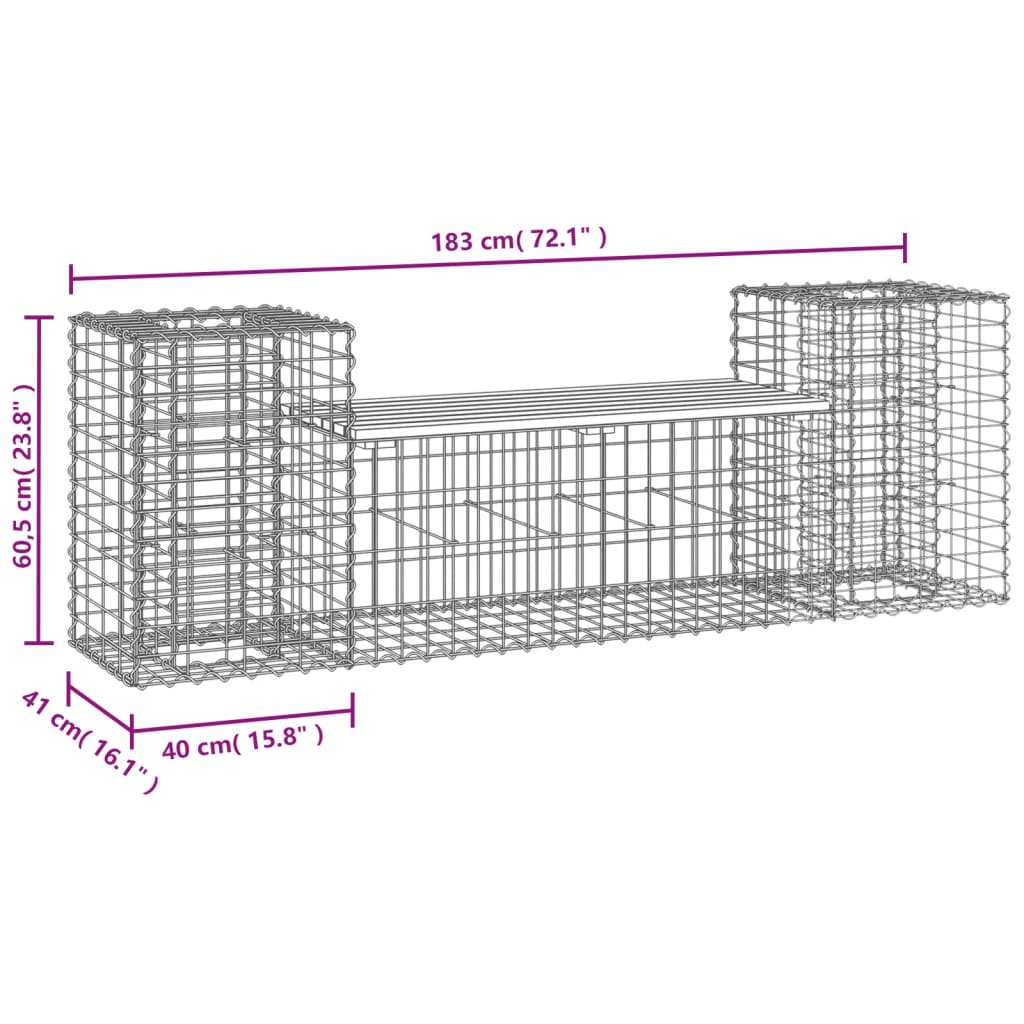 Zahradní Lavice Gabionový Design 183X41X60,5 Cm Borové Dřevo