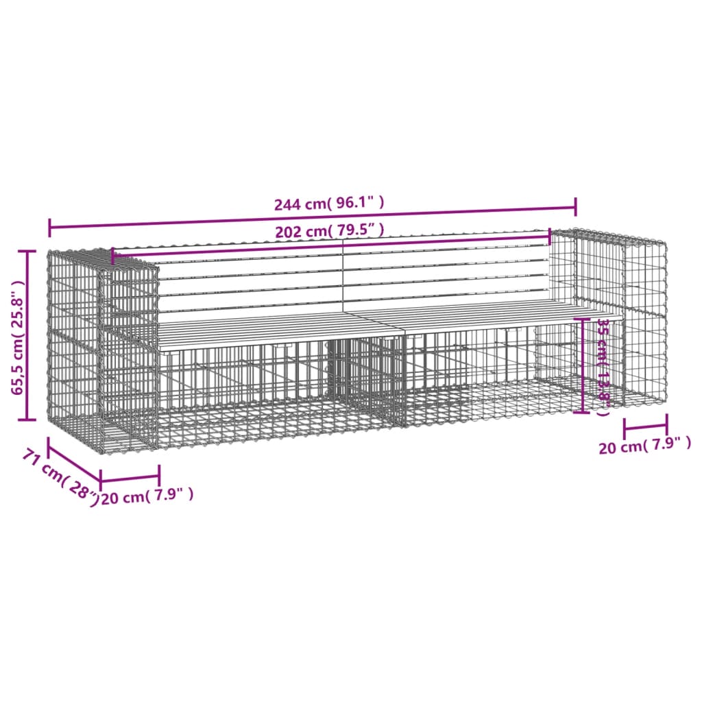 Zahradní Lavice Gabionový Design 244X71X65,5Cm Masivní Borovice