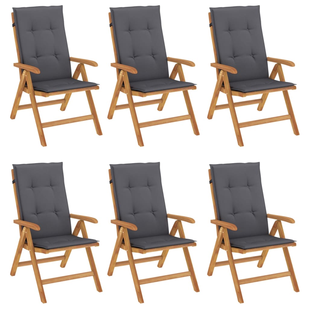Polohovací Zahradní Židle S Poduškami 6 Ks Masivní Teak