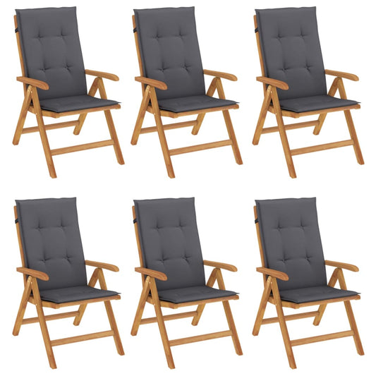Polohovací Zahradní Židle S Poduškami 6 Ks Masivní Teak