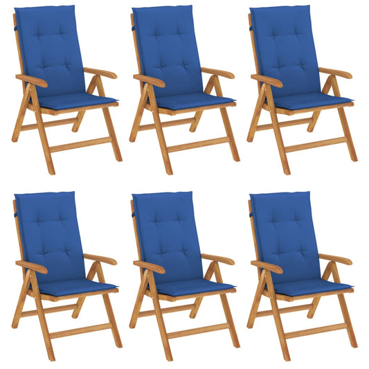 Polohovací Zahradní Židle S Poduškami 6 Ks Masivní Teak