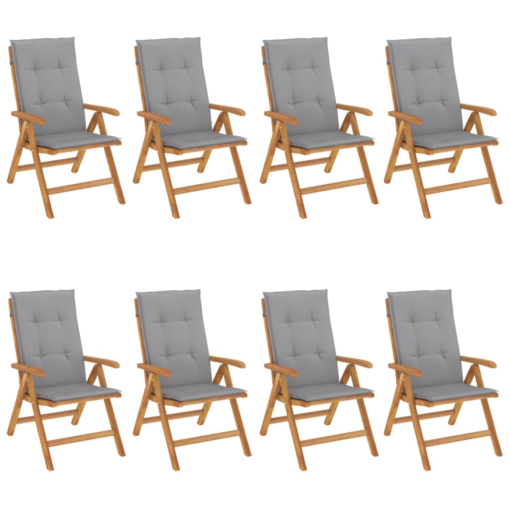 Polohovací Zahradní Židle S Poduškami 8 Ks Masivní Teak