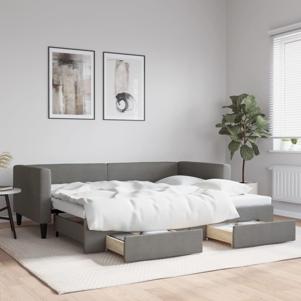 Válenda S Přistýlkou A Zásuvkami Tmavě Šedá 100 X 190 Cm Textil