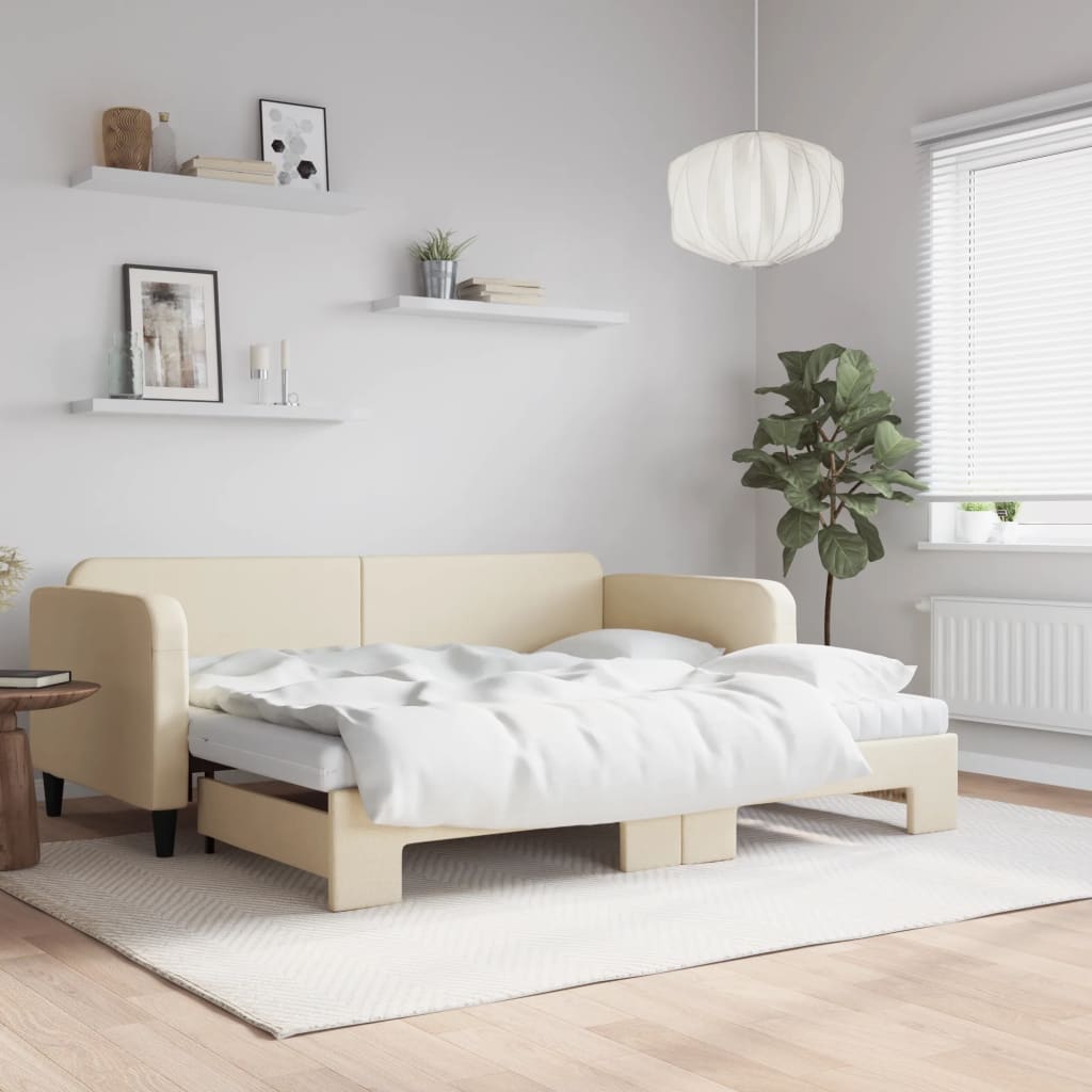 vidaXL Válenda textil krémová - s přistýlkou a matrací / 90 x 200 cm