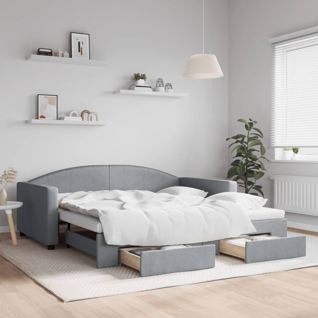Válenda S Přistýlkou A Zásuvkami Světle Šedá 100X190 Cm Textil