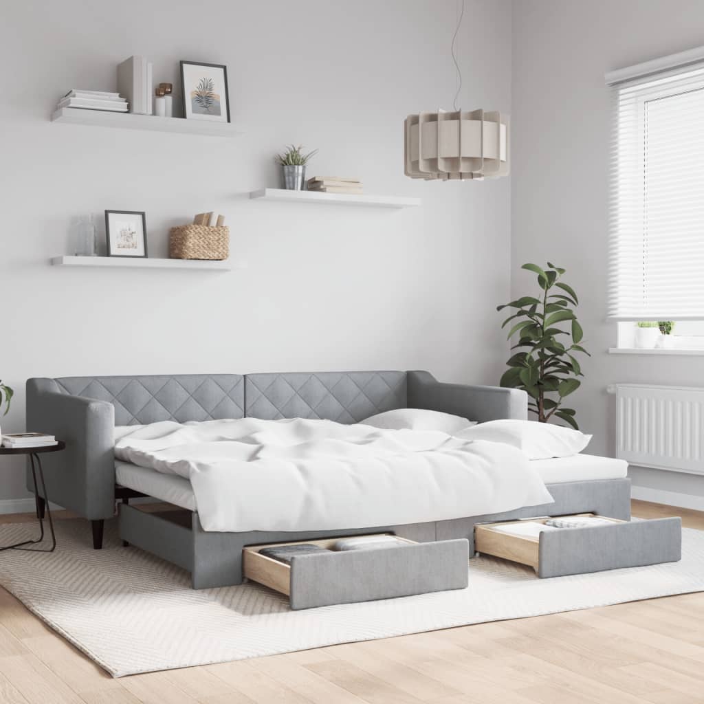 Válenda S Přistýlkou A Zásuvkami Textil Světle Šedá