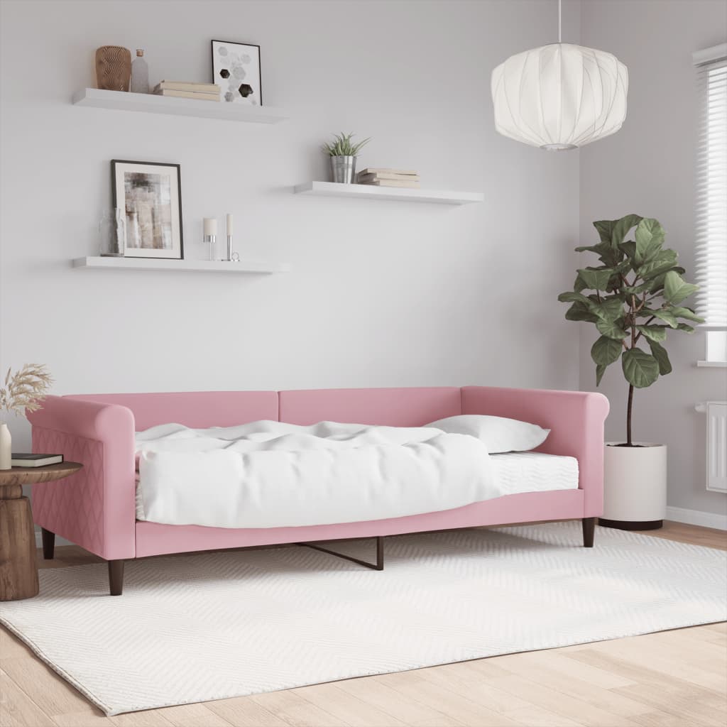 Válenda S Matrací Růžová 90 X 200 Cm Samet