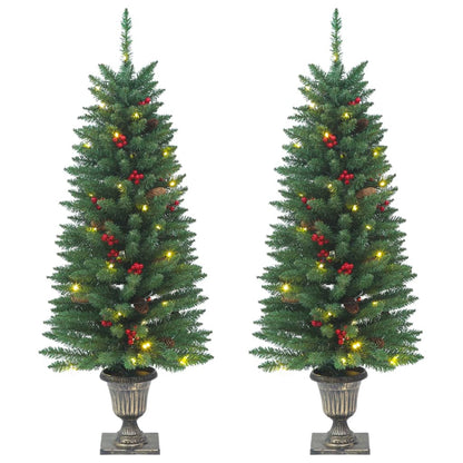Umělé Vánoční Stromky 2 Ks 100 Led Diod Zelené A Bílé 120 Cm