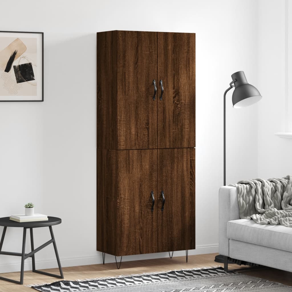 Skříň Highboard Černá 69,5 X 34 X 180 Cm Kompozitní Dřevo