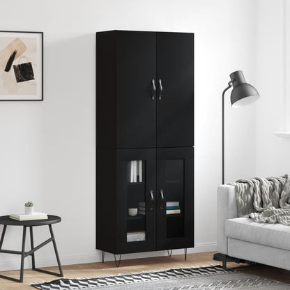 Skříň Highboard Černá 69,5 X 34 X 180 Cm Kompozitní Dřevo