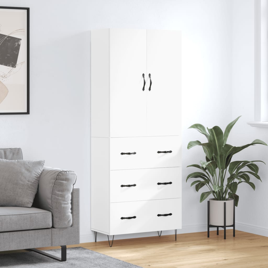 Skříň Highboard Černá 69,5 X 34 X 180 Cm Kompozitní Dřevo