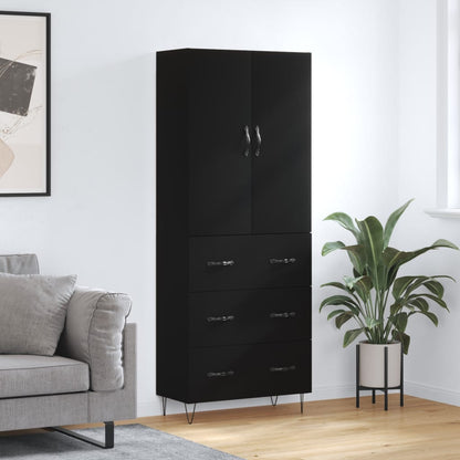 Skříň Highboard Černá 69,5 X 34 X 180 Cm Kompozitní Dřevo