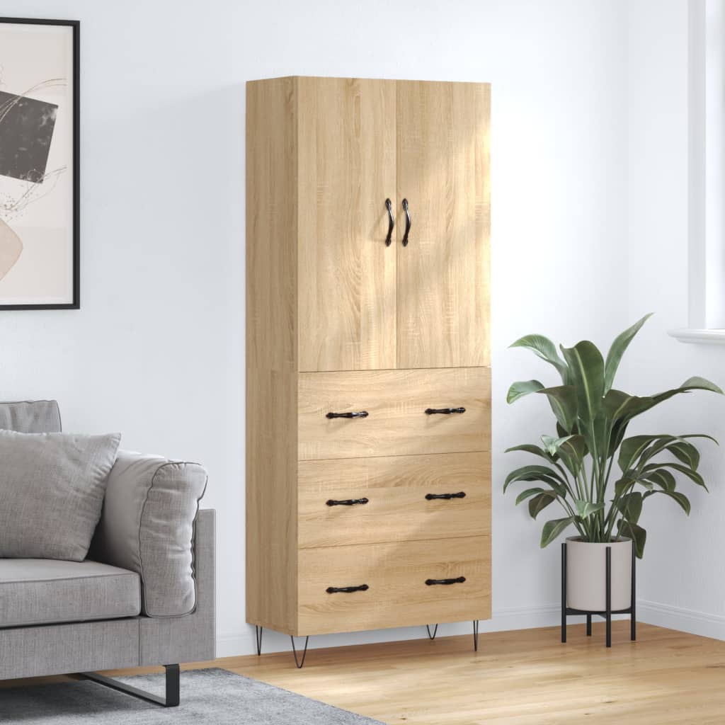 Skříň Highboard Betonově Šedá 69,5X34X180 Cm Kompozitní Dřevo