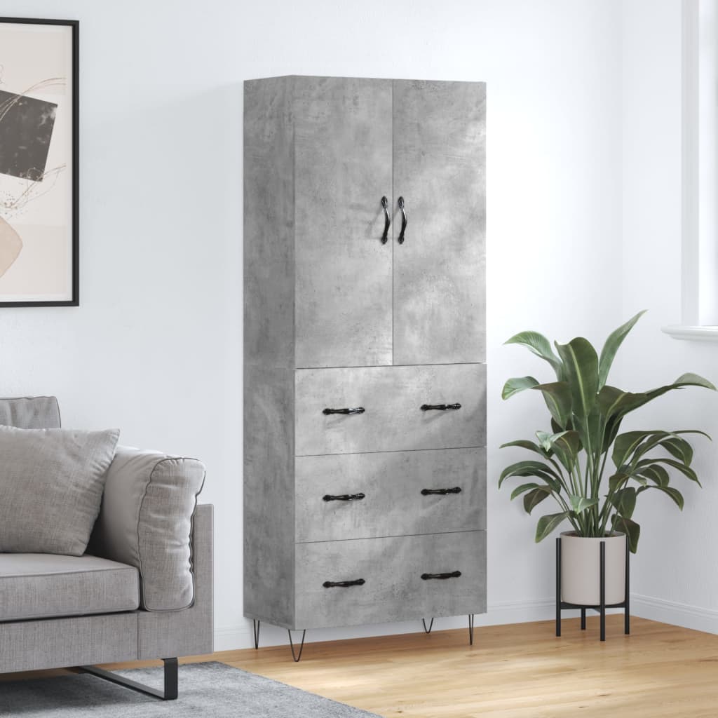 Skříň Highboard Černá 69,5 X 34 X 180 Cm Kompozitní Dřevo