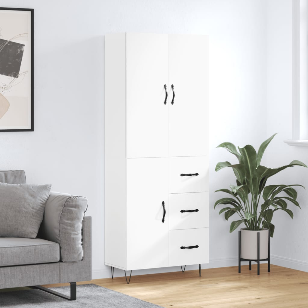 Skříň Highboard Černá 69,5 X 34 X 180 Cm Kompozitní Dřevo