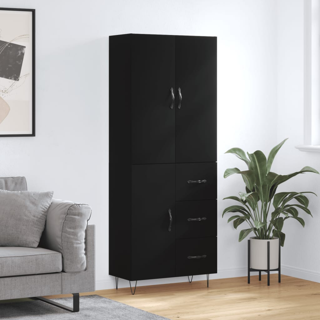 Skříň Highboard Černá 69,5 X 34 X 180 Cm Kompozitní Dřevo