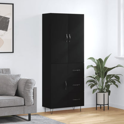 Skříň Highboard Černá 69,5 X 34 X 180 Cm Kompozitní Dřevo