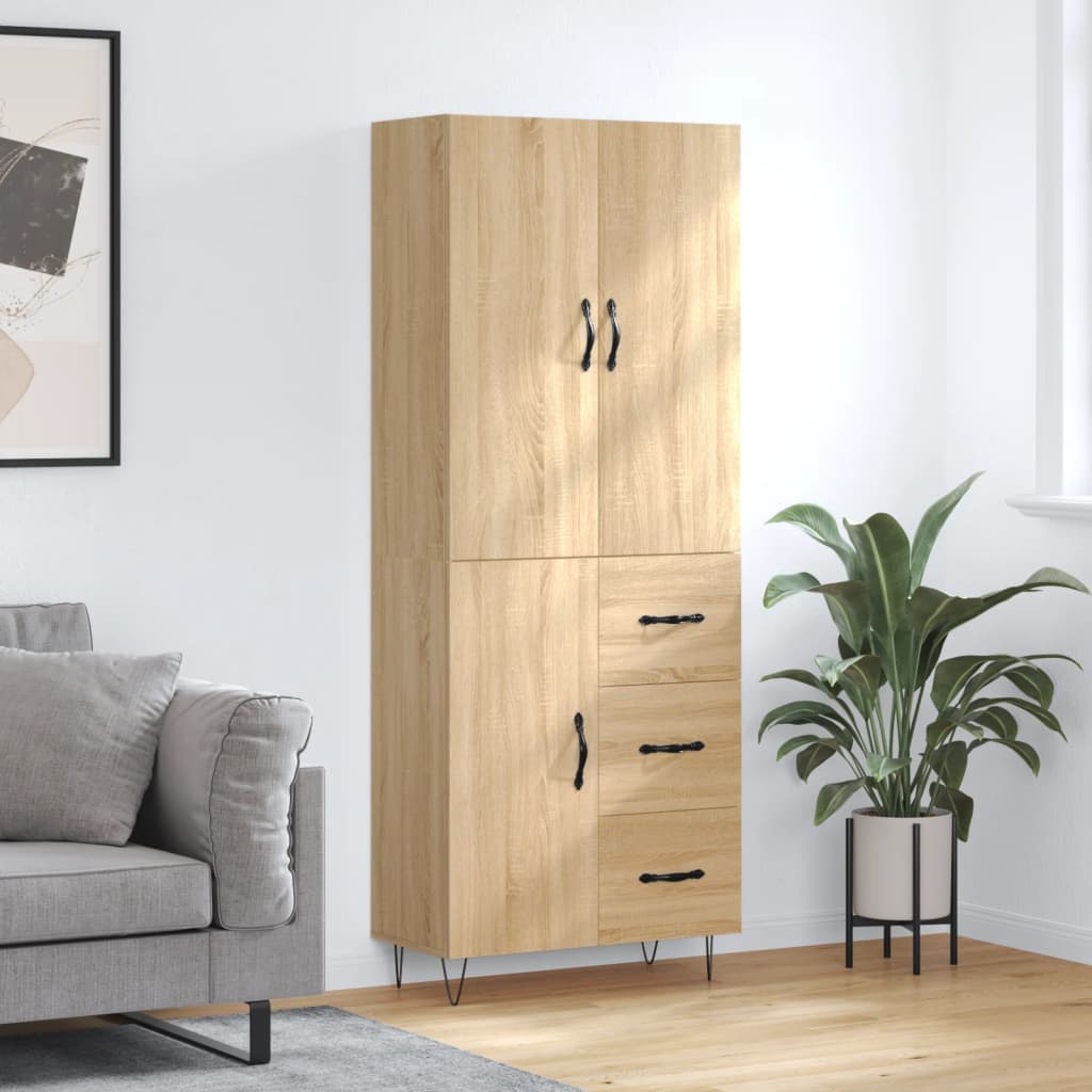 Skříň Highboard Černá 69,5 X 34 X 180 Cm Kompozitní Dřevo