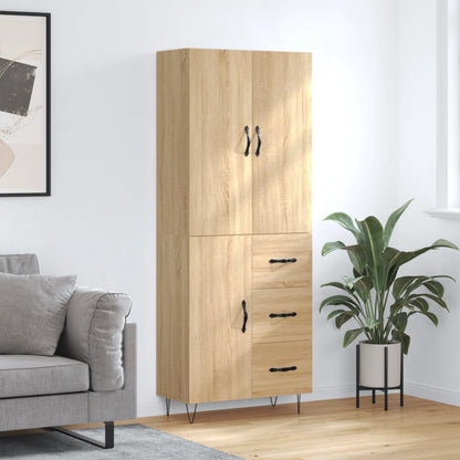 Skříň Highboard Černá 69,5 X 34 X 180 Cm Kompozitní Dřevo