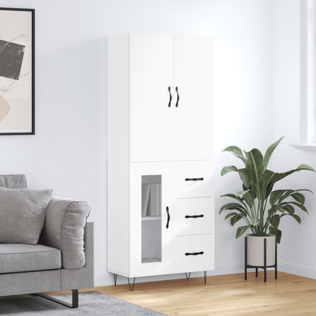 Skříň Highboard Černá 69,5 X 34 X 180 Cm Kompozitní Dřevo