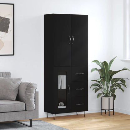 Skříň Highboard Černá 69,5 X 34 X 180 Cm Kompozitní Dřevo