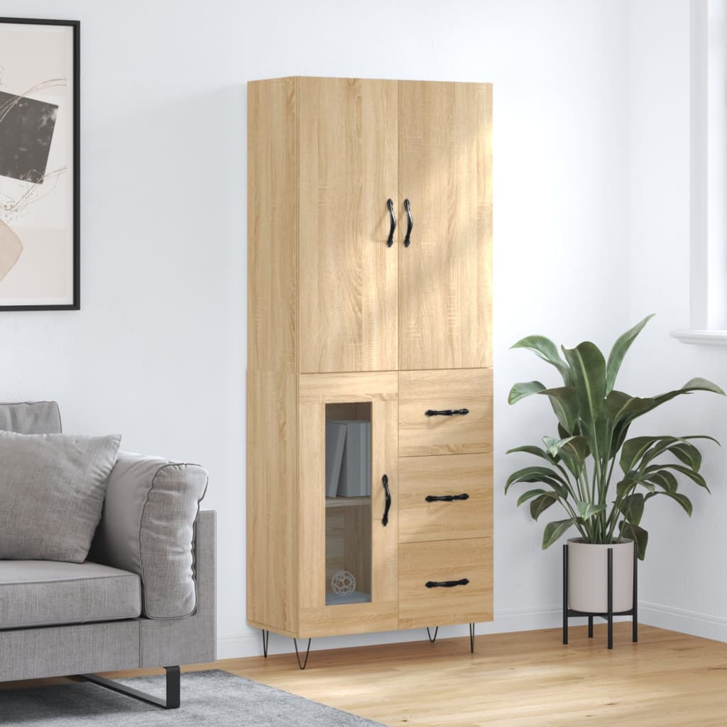 Skříň Highboard Černá 69,5 X 34 X 180 Cm Kompozitní Dřevo