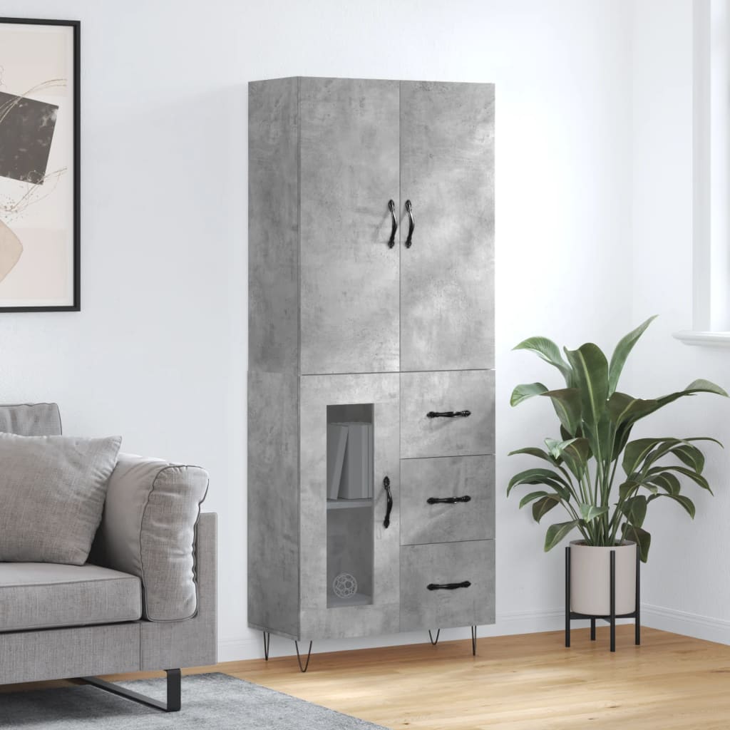Skříň Highboard Černá 69,5 X 34 X 180 Cm Kompozitní Dřevo
