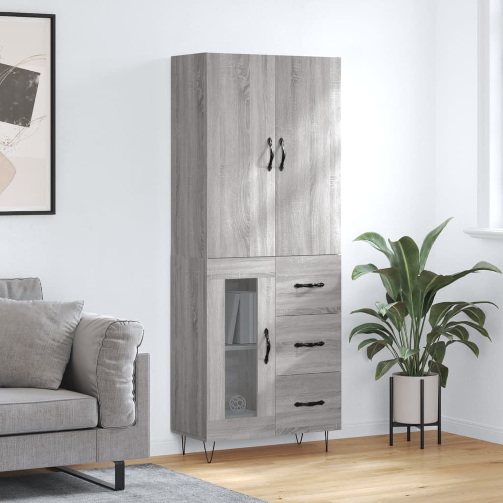 Skříň Highboard Černá 69,5 X 34 X 180 Cm Kompozitní Dřevo