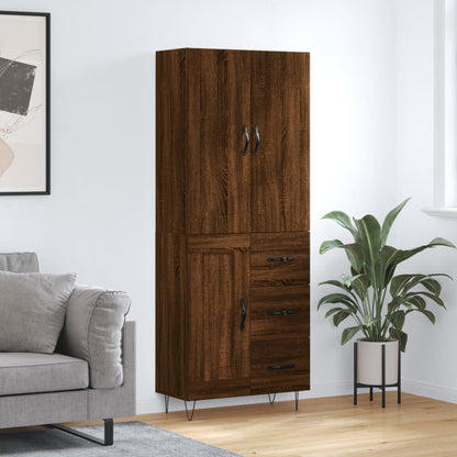 Skříň Highboard Černá 69,5 X 34 X 180 Cm Kompozitní Dřevo
