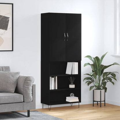 Skříň Highboard Černá 69,5 X 34 X 180 Cm Kompozitní Dřevo