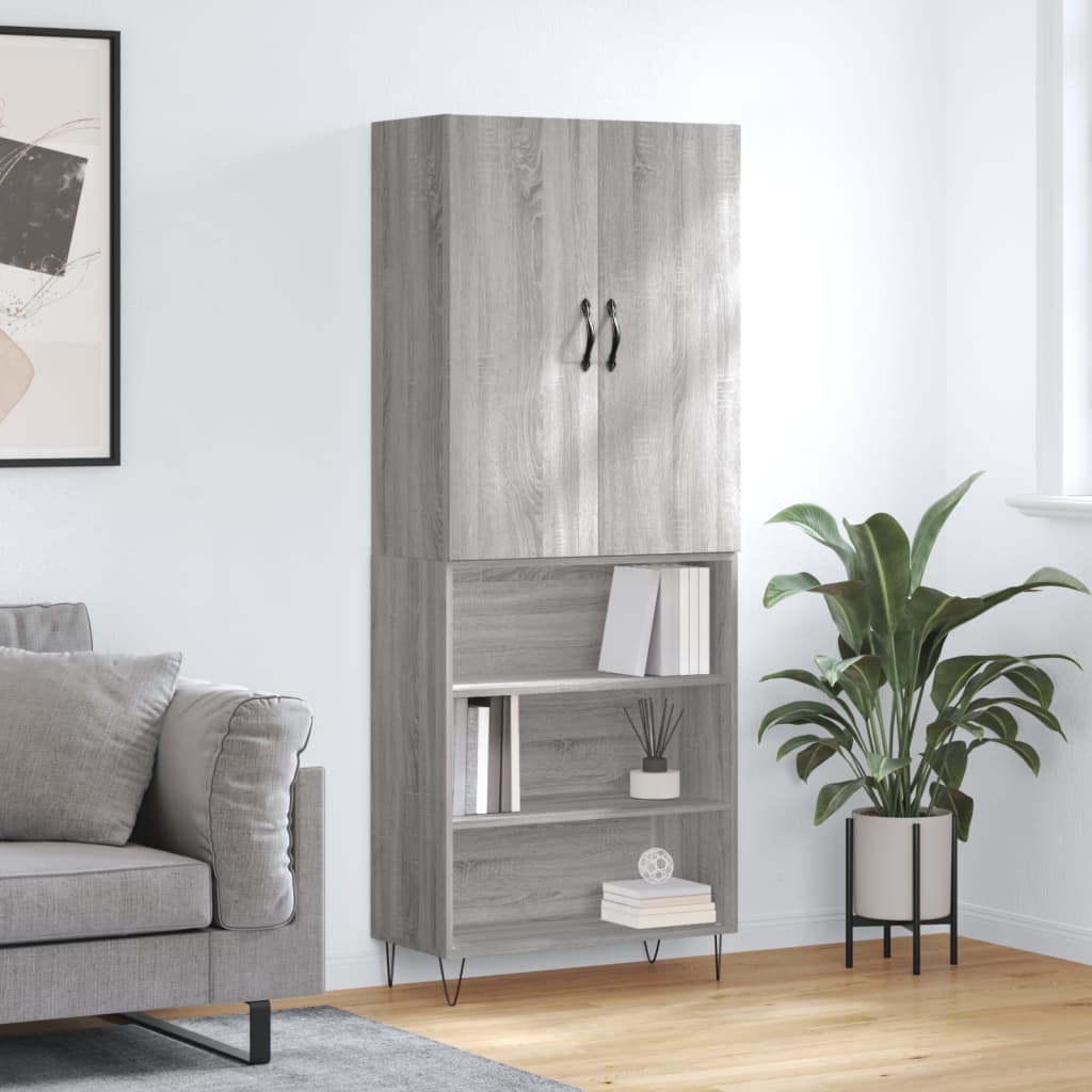 Skříň Highboard Černá 69,5 X 34 X 180 Cm Kompozitní Dřevo