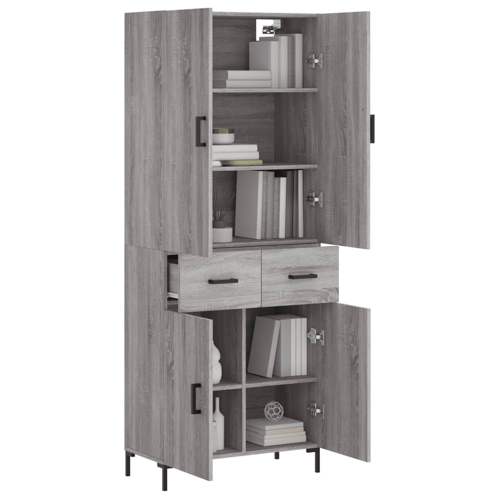 Skříň Highboard Šedá Sonoma 69,5 X 34 X 180 Cm Kompozitní Dřevo