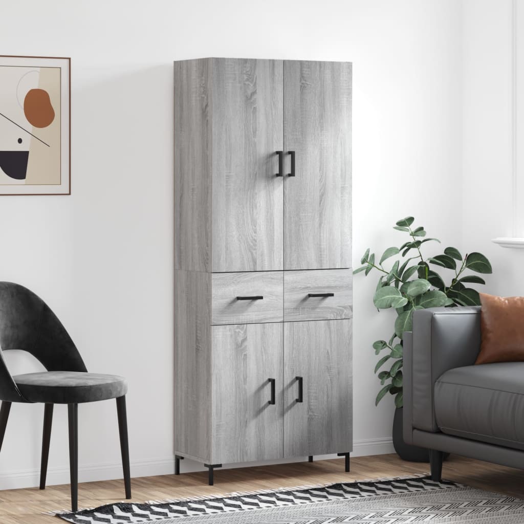 Skříň Highboard Šedá Sonoma 69,5 X 34 X 180 Cm Kompozitní Dřevo