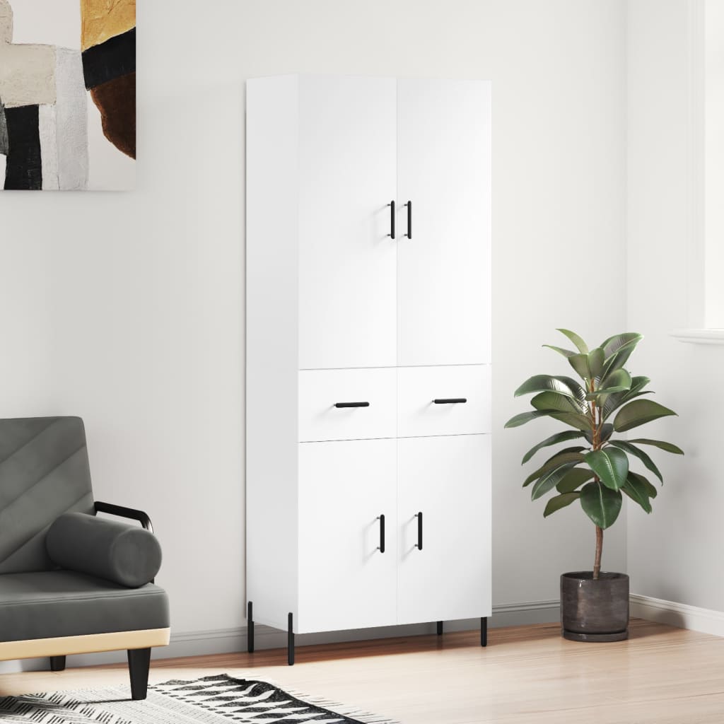 Skříň Highboard Bílá 69,5 X 34 X 180 Cm Kompozitní Dřevo