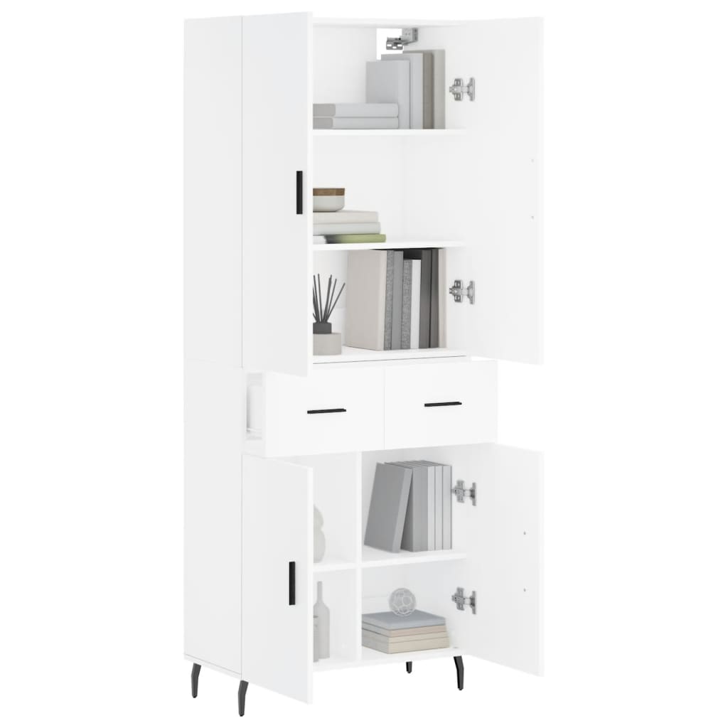 Skříň Highboard Bílá 69,5 X 34 X 180 Cm Kompozitní Dřevo