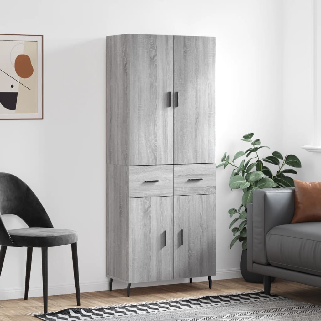 Skříň Highboard Šedá Sonoma 69,5 X 34 X 180 Cm Kompozitní Dřevo