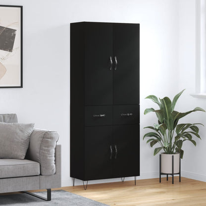 Skříň Highboard Černá 69,5 X 34 X 180 Cm Kompozitní Dřevo